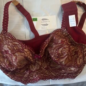Classique 779 Burgundy pocketed Bra by - New w/sticker tag on plastic - Size 40C